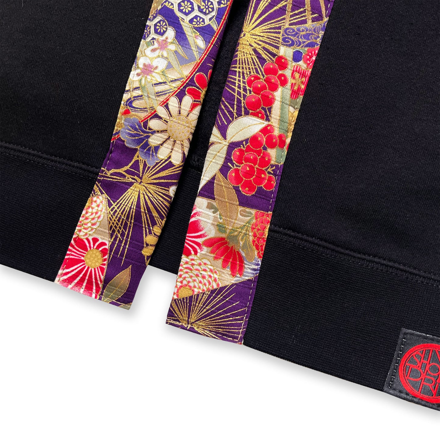 Fans, Flowers, Purple on Black Happi Hoodie