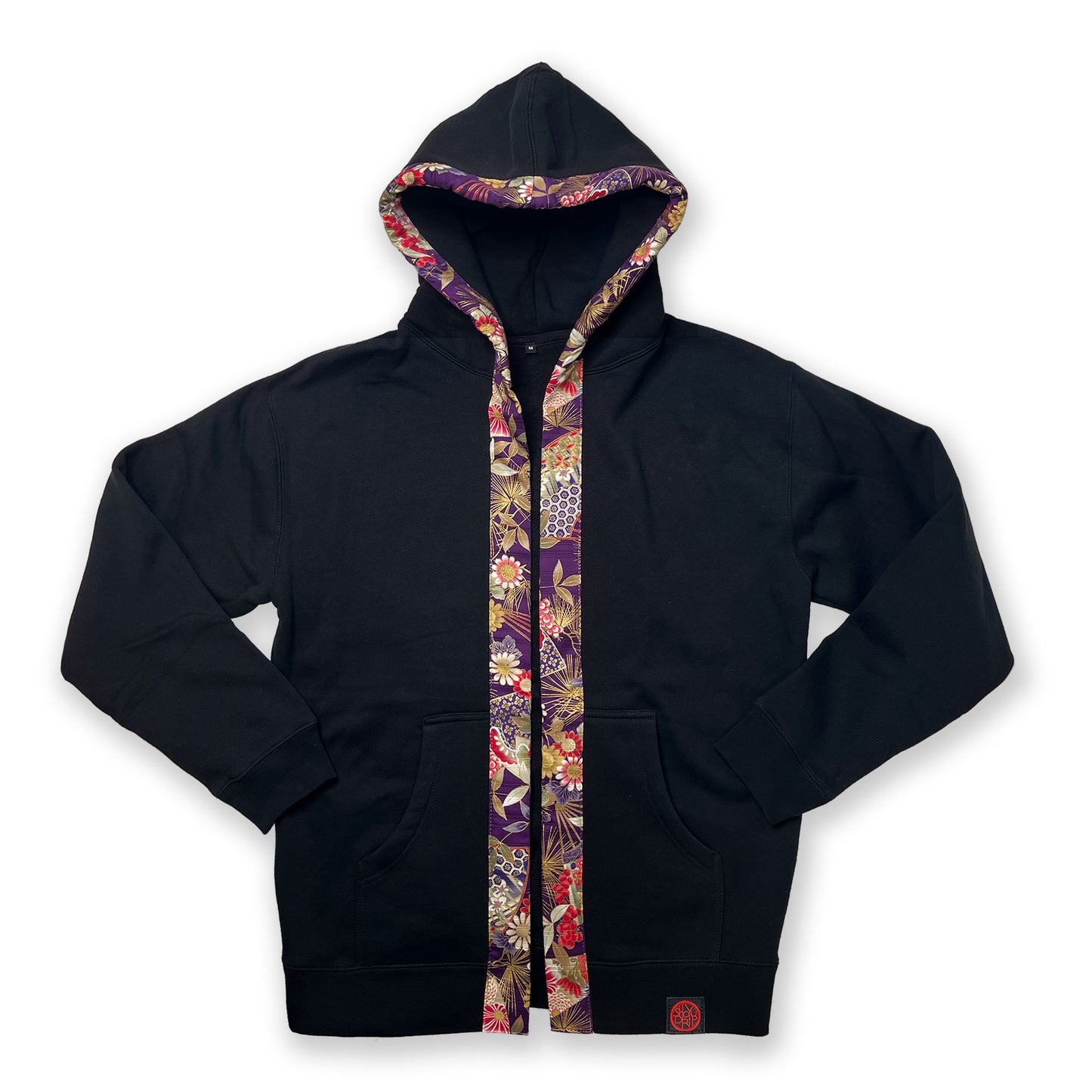 Fans, Flowers, Purple on Black Happi Hoodie