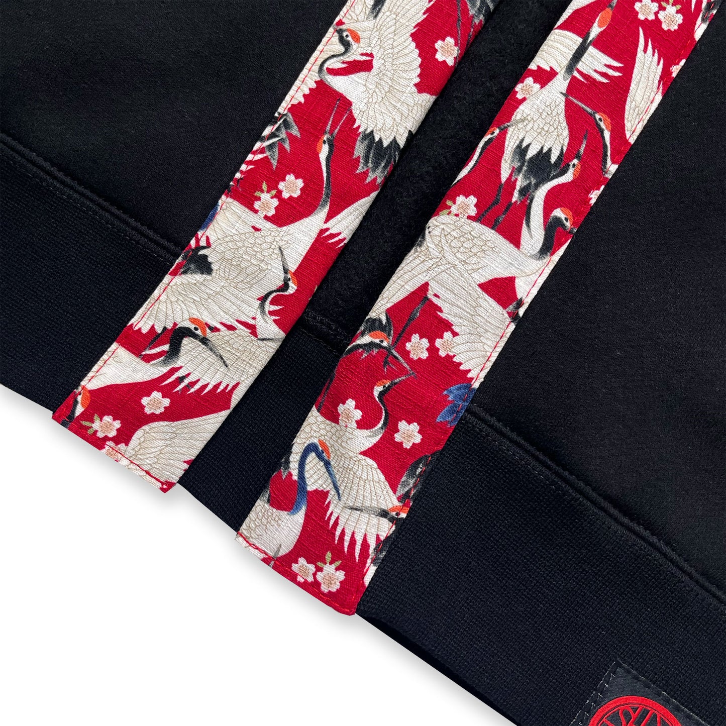 Red Crowned Crane on Black Happi Hoodie