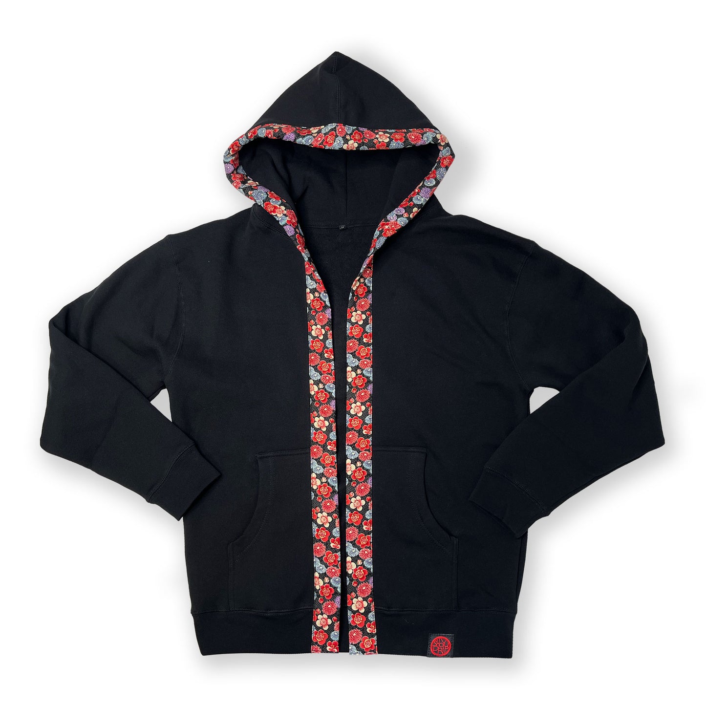 Plum Blossoms and Dahlias on Black Happi Hoodie