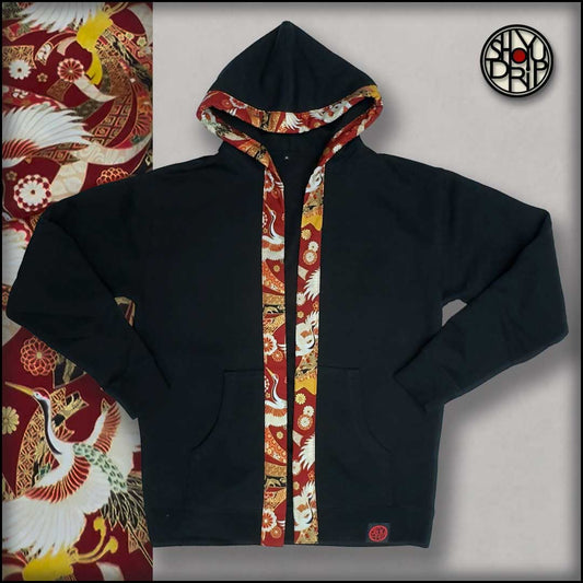 Noshi and Cranes on Black Happi Hoodie (Instock)