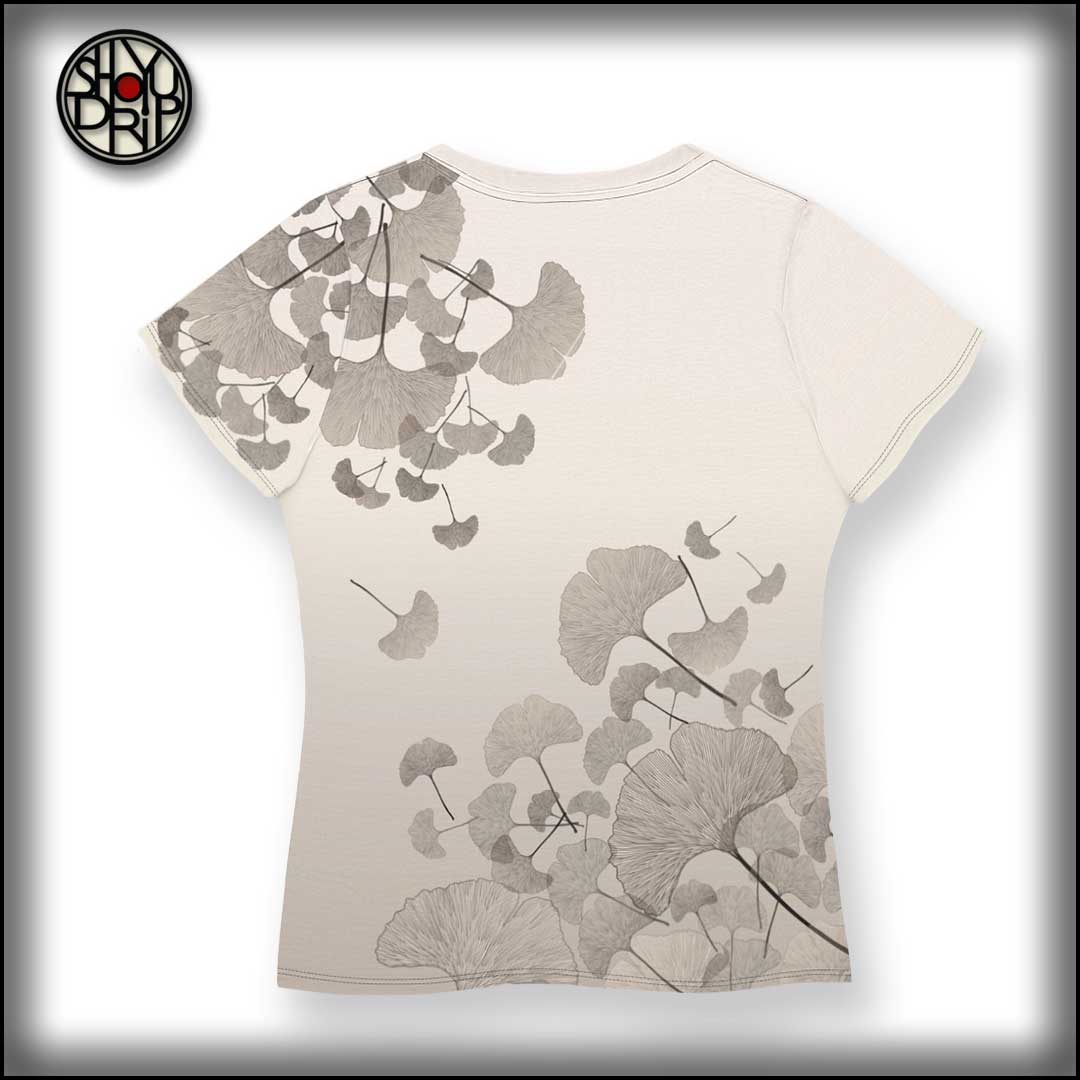 Ivory Ginkgo Womens Relaxed Fit V-Neck Tee