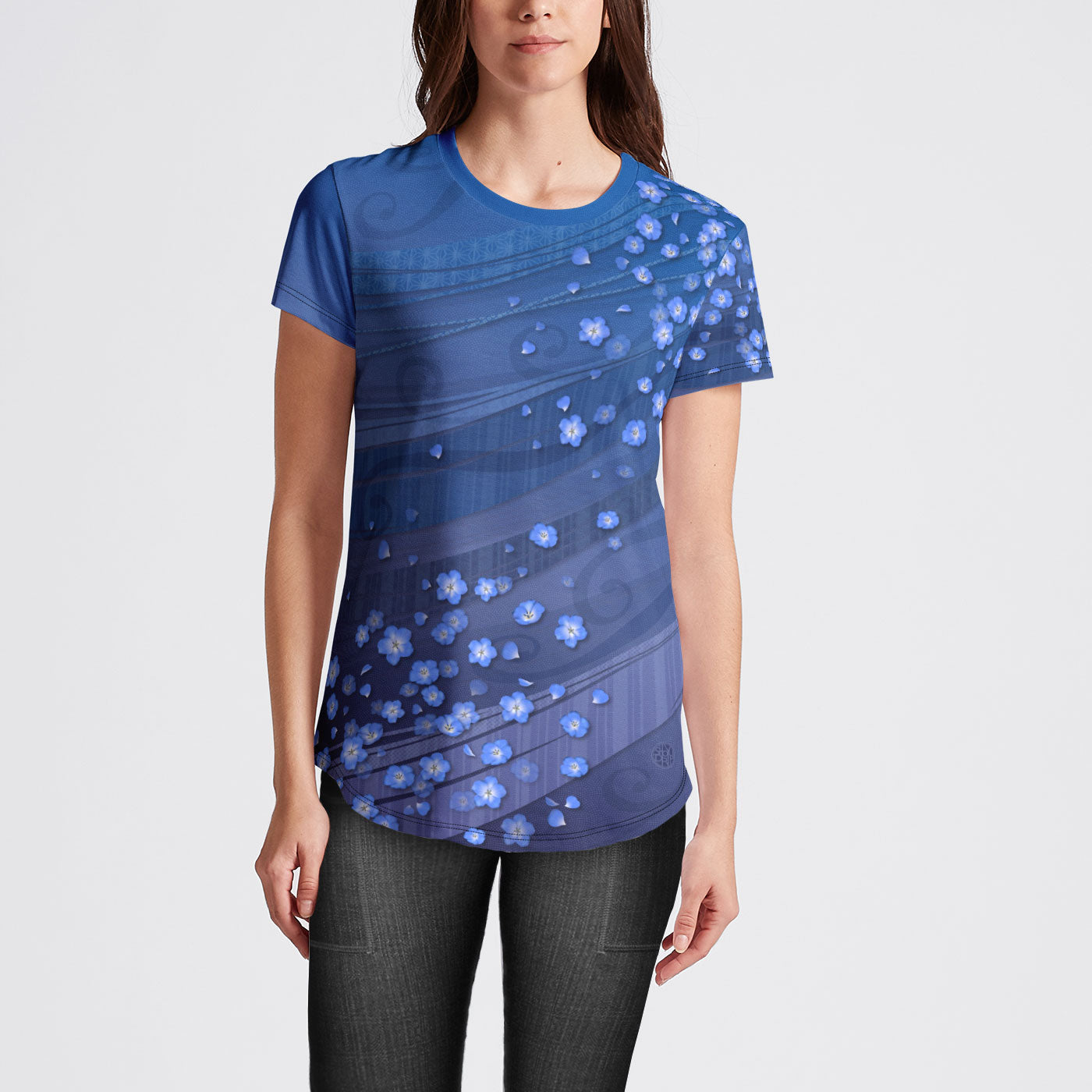 Blue Kaze & Flowers Womens Tshirt