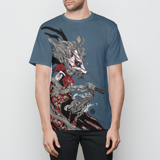 Kitsune Blue Mens Crewneck T-shirt