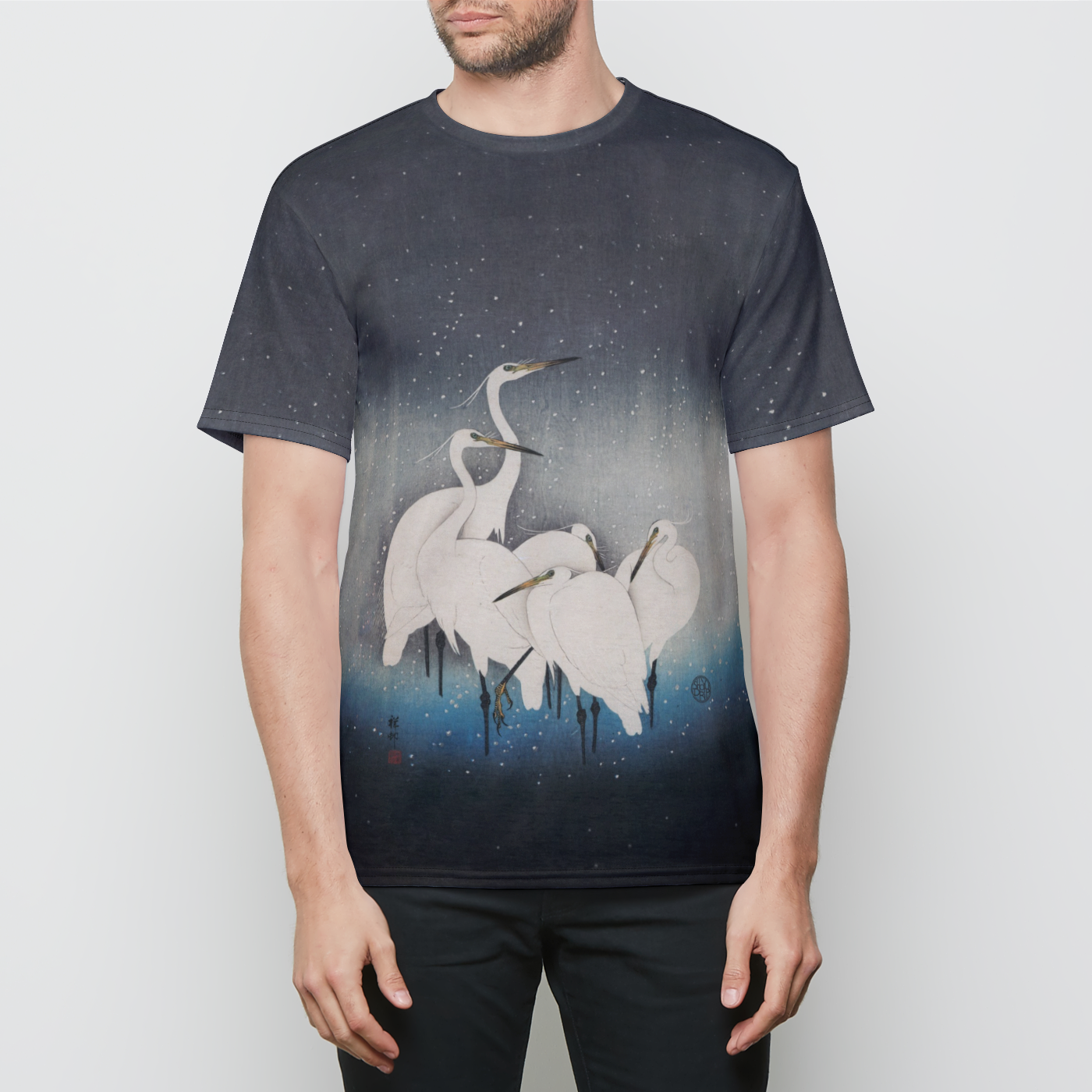 Egret in the Snow Mens Crewneck Tshirt