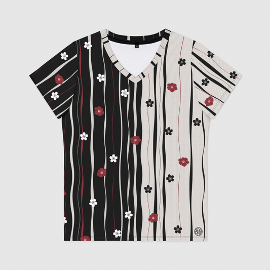 Sakura Stripes Womens V-Neck T-Shirt