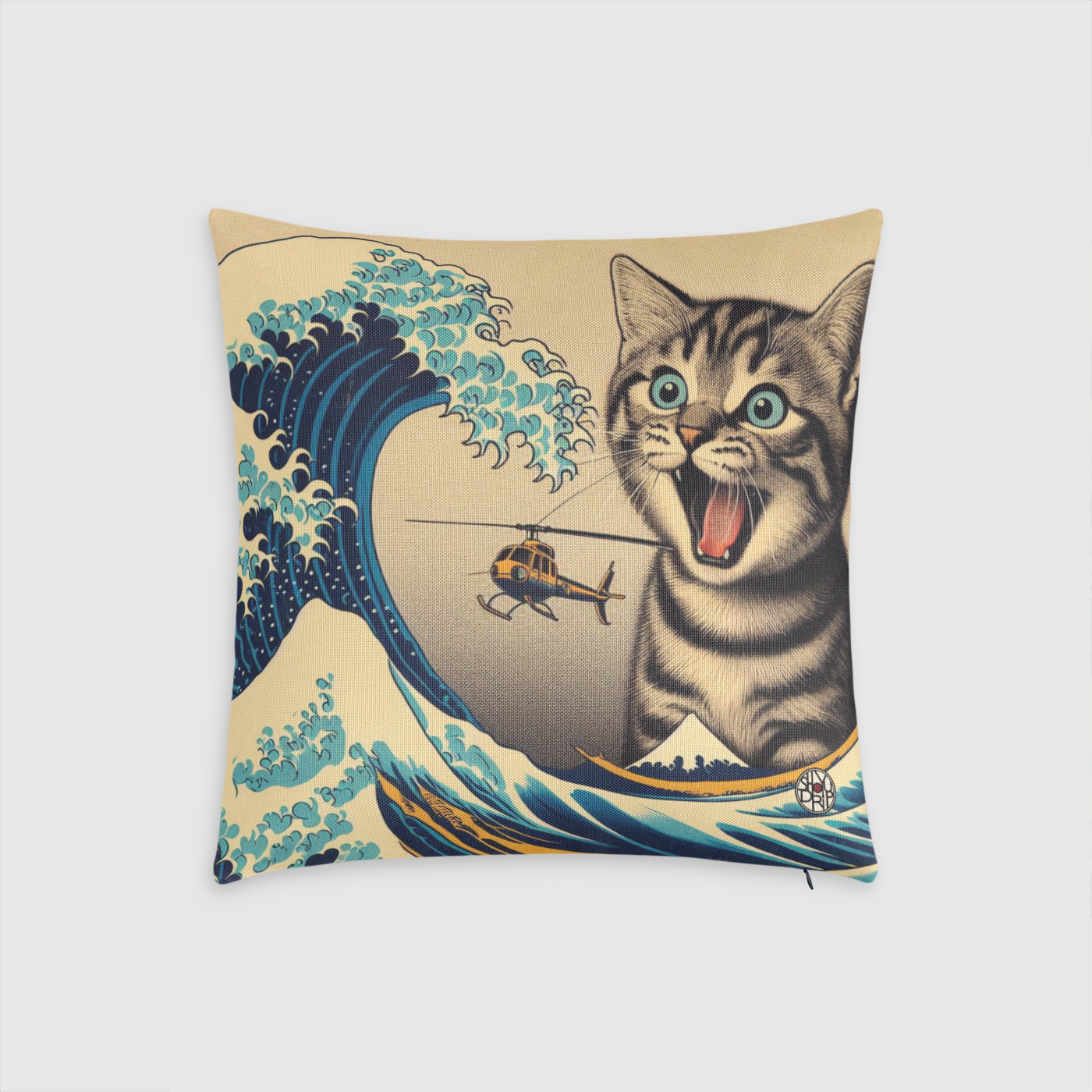 Catzilla Wave Canvas Throw Pillow