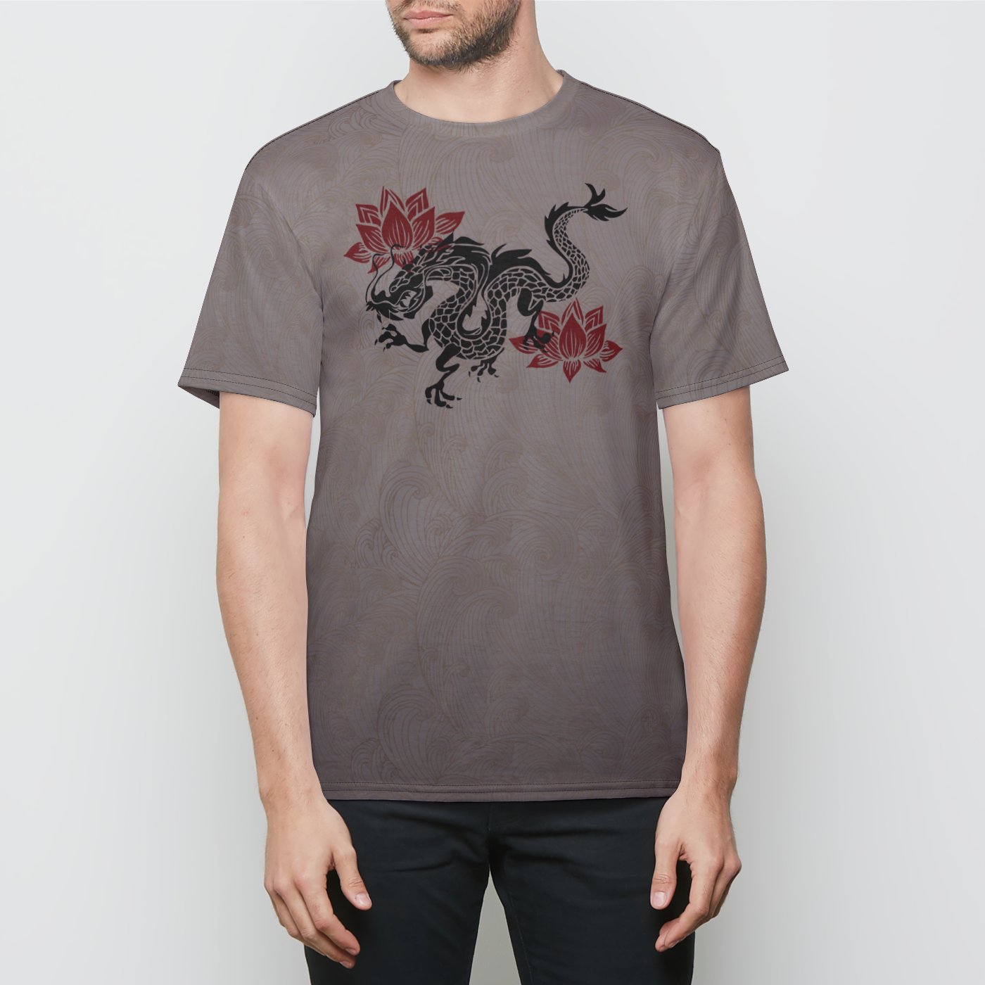 Lotus Dragon Mens Crewneck T-Shirt