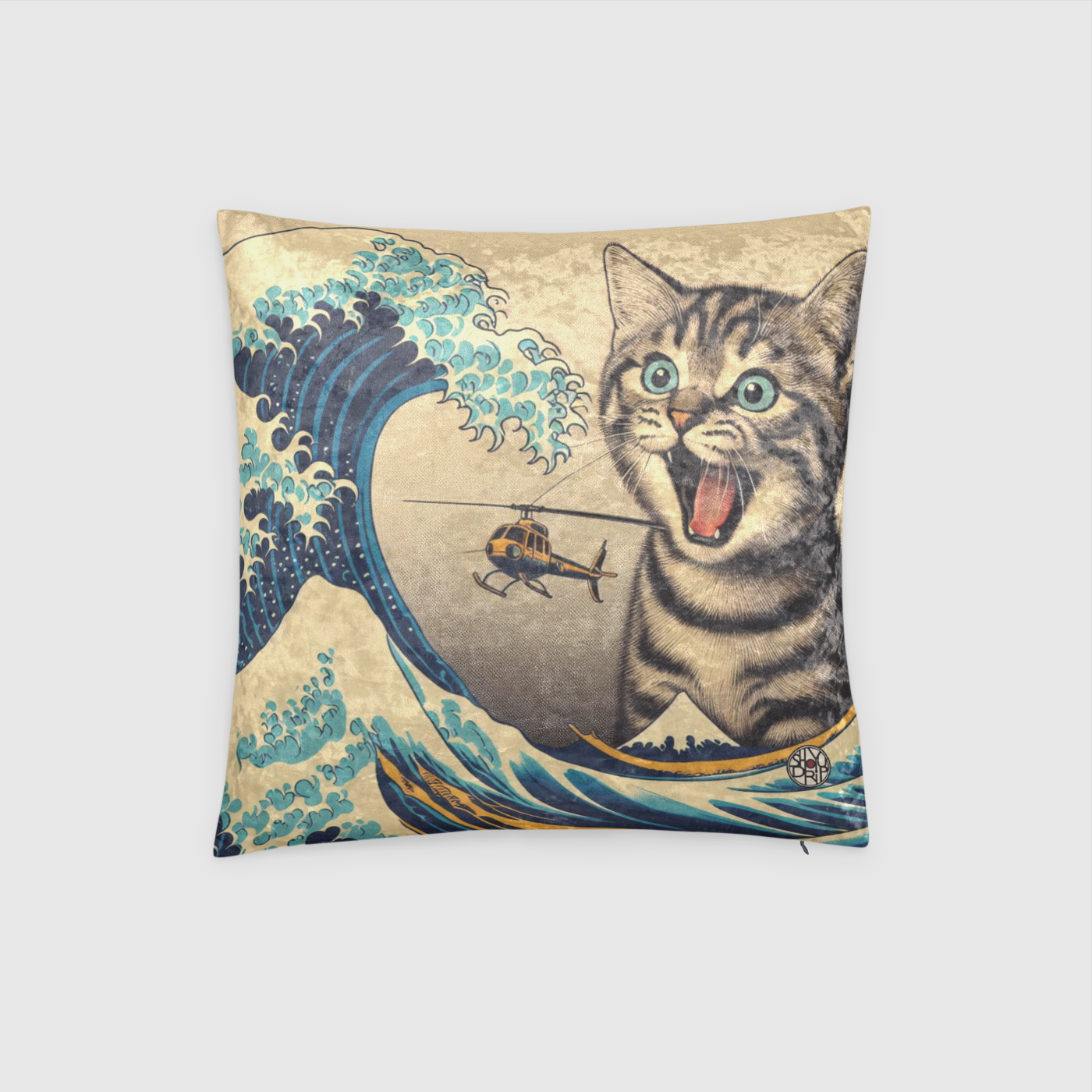 Catzilla Wave Crushed Velvet Throw Pillow