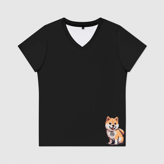 Shiba Pixel Womens V-Neck T-Shirt