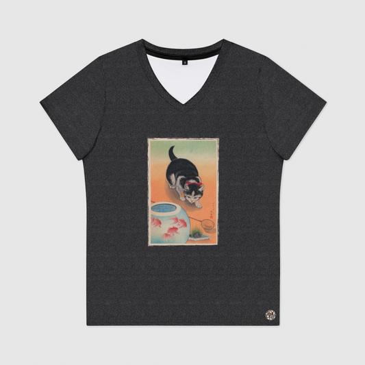 Fishing Cat Womens V-Neck T-Shirt