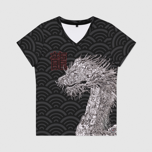 Mecha Dragon Womens V-Neck T-Shirt