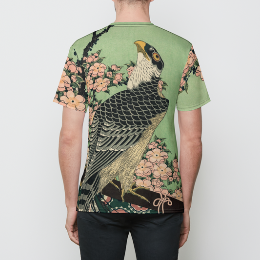 Hokusai Hawk and Sakura Mens Crewneck Tshirt