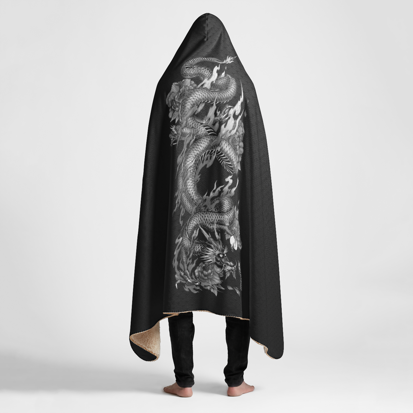 Black Dragon Large Hooded Sherpa Blanket 60x80 ShoyuDrip