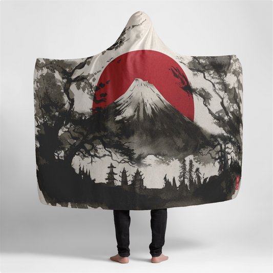 Fuji Sunset Large Hooded Sherpa Blanket 60x80