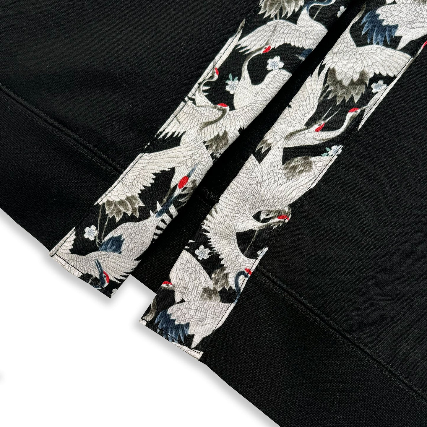 Red Crowned Cranes on Black Happi Hoodie