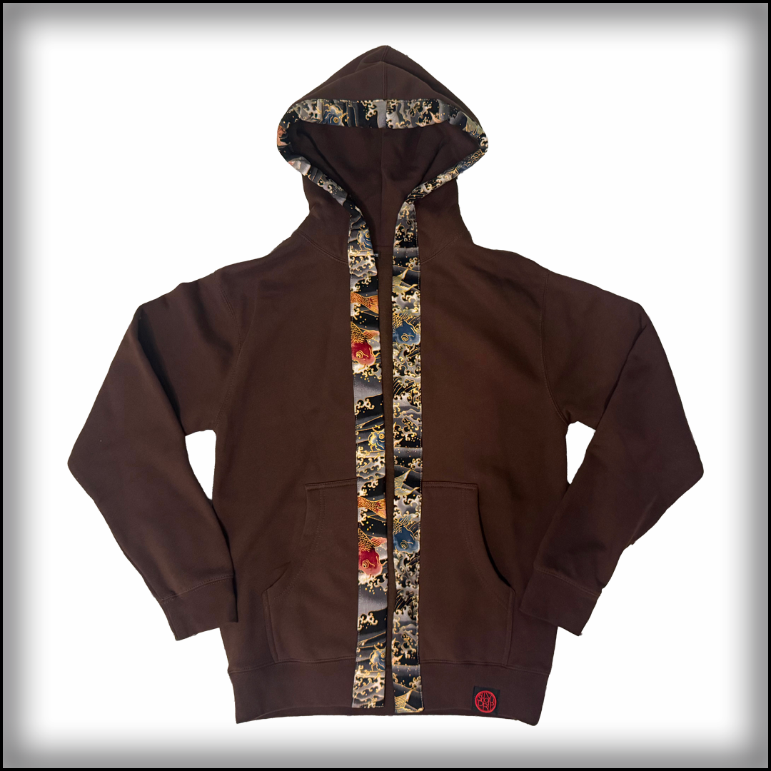 Brown Koi and Waves Happi Hoodie (Instock)