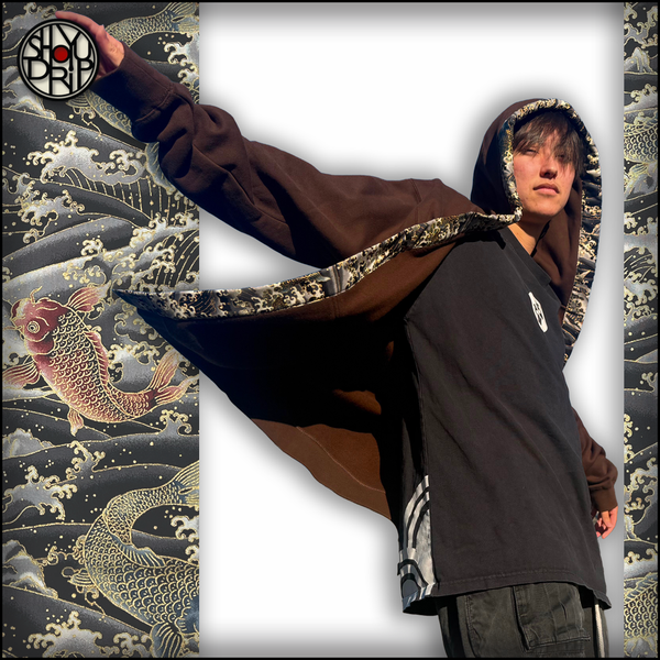 Brown Koi and Waves Happi Hoodie (Instock) – ShoyuDrip