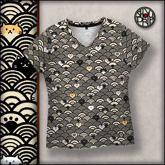 Cat Wave Womens V-Neck T-Shirt