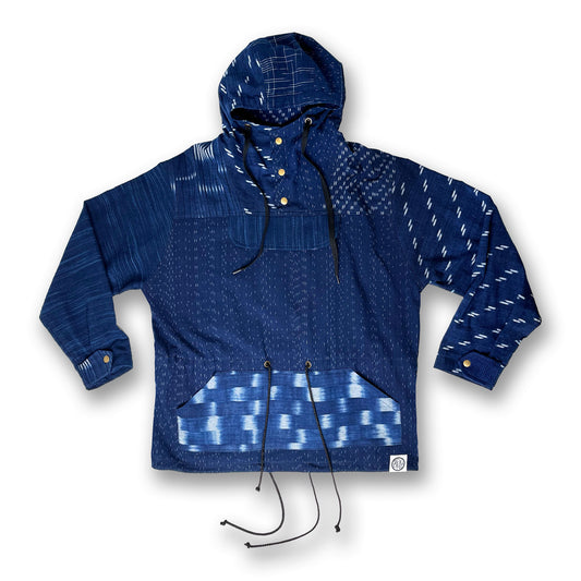 Indigo Kasuri Pullover Hoodie Jacket