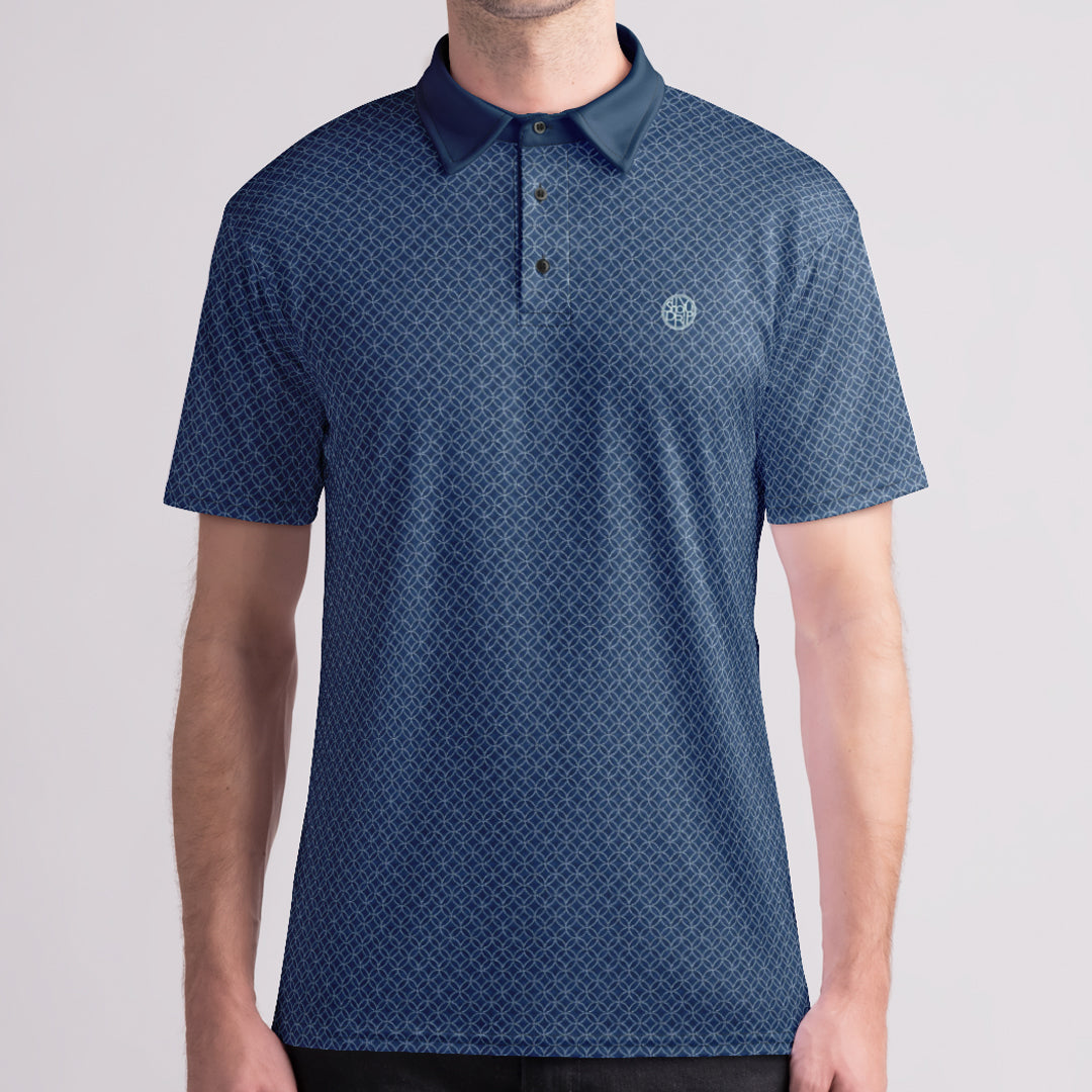 3XL-Indigo Shippo Tsunagi Polo Shirt (Marked Down)