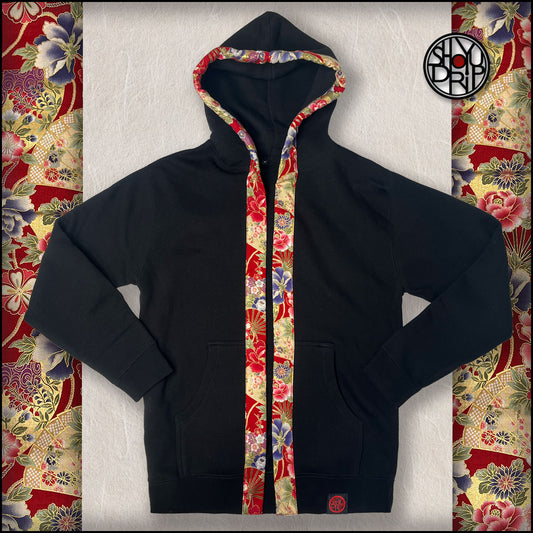Peonies & Fans on Black Happi Hoodie