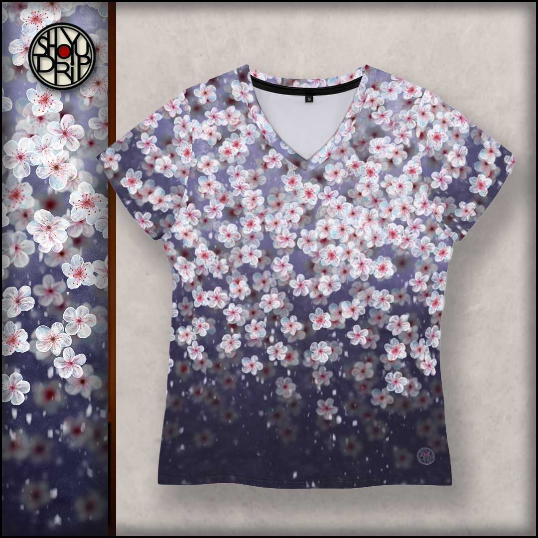 Plum Blossom Snow V-Neck T-Shirt