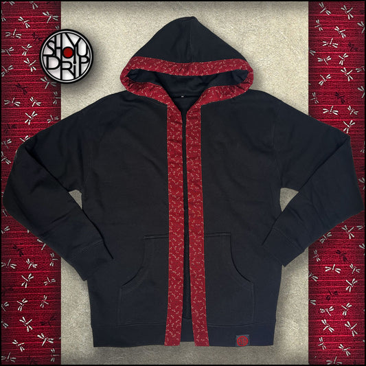 Red Dragonfly on Black Happi Hoodie