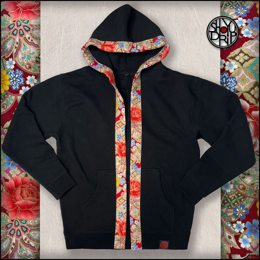 Roses and Peonies on Black Happi Hoodie