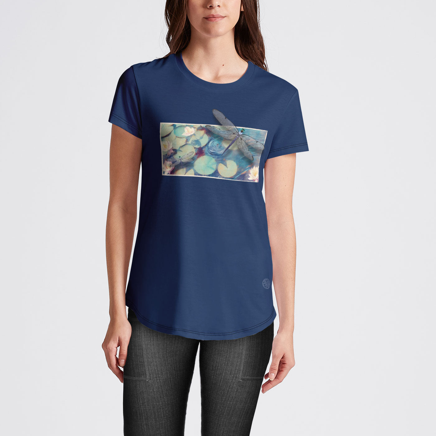 Dragonfly with Water Lilies Womens Tshirt